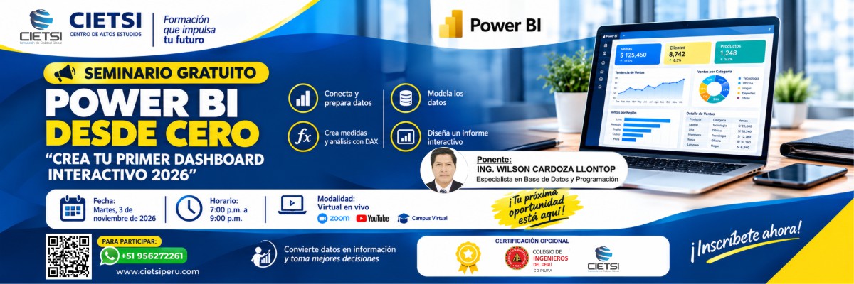 SEMINARIO GRATUITO POWER BI DESDE CERO: CREA TU PRIMER DASHBOARD INTERACTIVO 2026